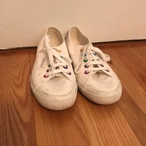 Superga White, Rainbow Lace Loops Size USAW 6.5